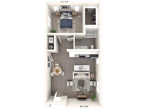 Floor plan for 1 bed, 1 bath, 675 sqft